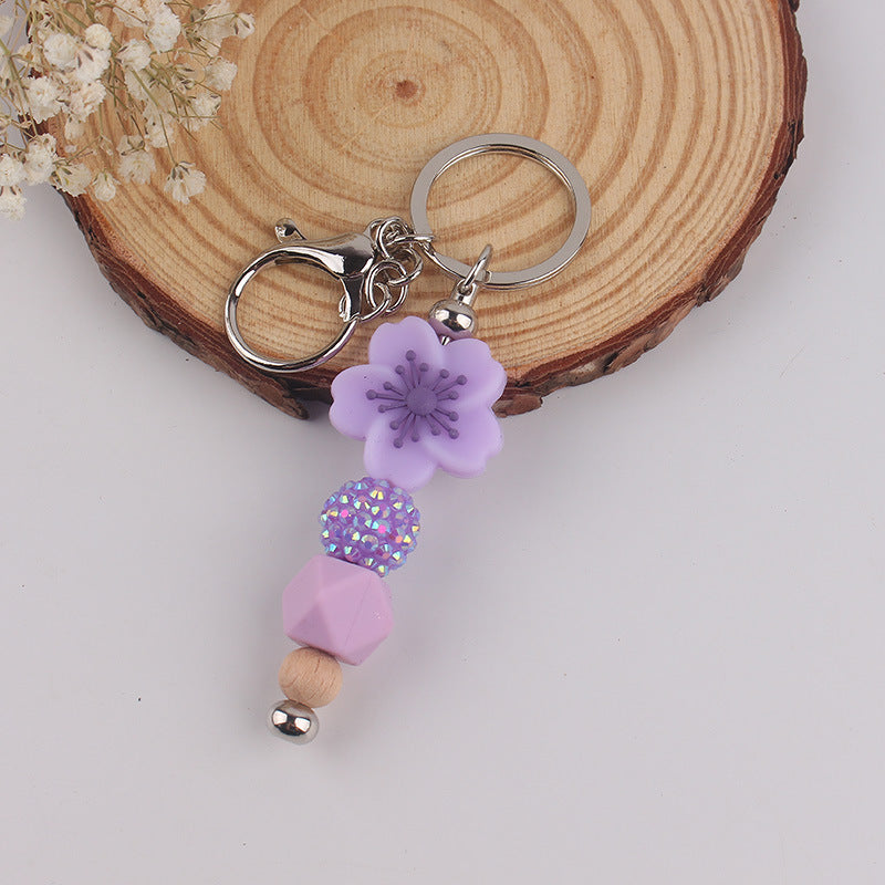 Wholesale Begonia Daisy Flower Beaded Tassel Keychain